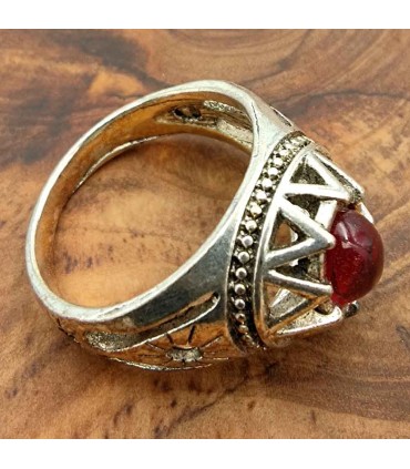 Stainless Steel Alloy Unisex Ring - Red Stone - Medieval Gothic Style - Sitta Ashrin Ahmar Model
