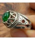 Anello Unisex in Lega Inossidabile - Pietra Verde - Stile Medievale Gotico - Modello Sebaa Ashrin Akhdar