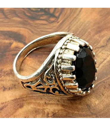 Stainless Steel Alloy Unisex Ring - Black Stone - Medieval Gothic Style - Zalazin Aswad Model