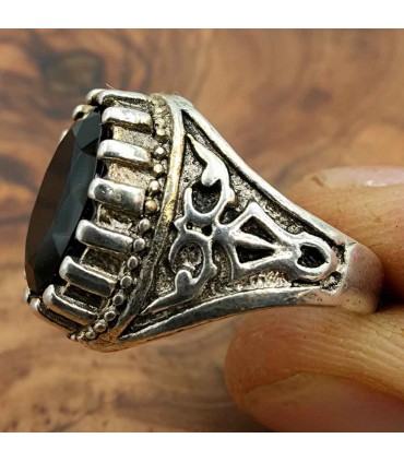 Stainless Steel Alloy Unisex Ring - Black Stone - Medieval Gothic Style - Zalazin Aswad Model