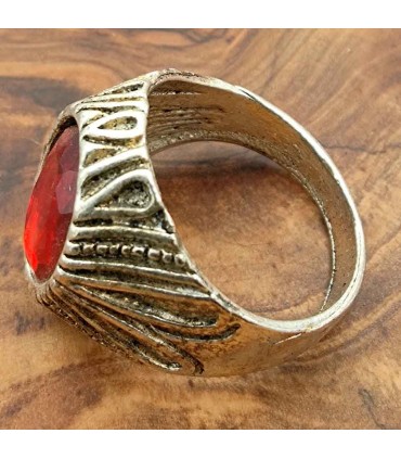 Stainless Steel Alloy Unisex Ring - Red Stone - Medieval Gothic Style - Zamania Ahmar Model