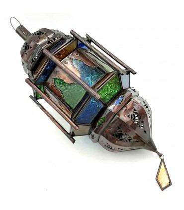 Candeeiro de tecto interior andaluz - Vidro e metal - Artesanato marroquino - Modelo Bab Alkauzar