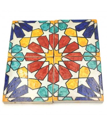 Andalusische Fliese - Nazari Mosaik - Mehrfarbig - Maurischer Stern - 10x10 cm - Handarbeit - Modell 85