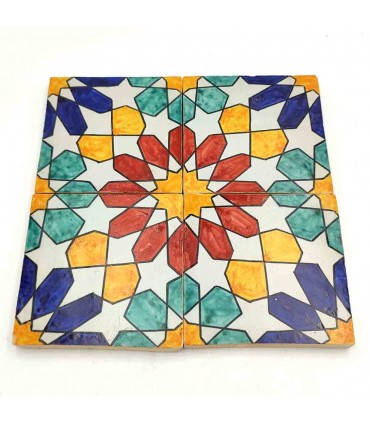Andalusische Fliese - Nazari-Mosaik - Mehrfarbig - Maurischer Stern - 15 x 15 cm - Handarbeit - Modell 88
