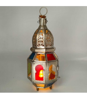 Farolillo Farol de Laton Niquelado - Artesanía Marroquí - Decoración Árabe - Modelo 2 Nuhas