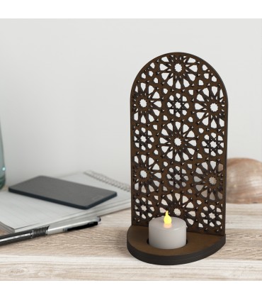 Candle Holder Candelabra Lattice Openwork Wood - Laser Cutting and Engraving - Bab Fátima Model
