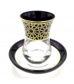 Set Juego 6 Vasos de Té Turco con Platitos - Artesanía Turca - Decoración Árabe - Modelo Alhambra