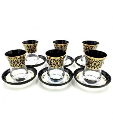 Set Game 6 Turkish Tea Glasses with Saucers - Turkish Crafts - Arabic Decoration - Alhambra Model