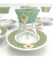Set Gioco 6 Bicchieri da Tè Turco con Piattini - Artigianato Turco - Decorazione Araba - Modello Alkhazaf