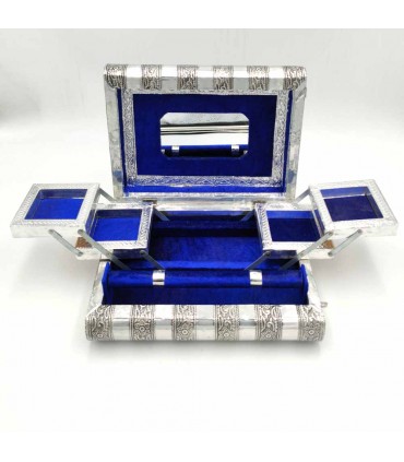 Alpaca Hindu Jewelry Box - Indian Crafts - Oriental Decoration - Extendable - Velvet Lined