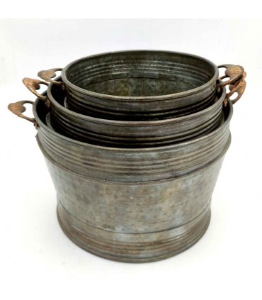 Pack 3 Mehrzweckkörbe oder -eimer aus Metall – Vintage-Dekoration – Mukaeab-Modell