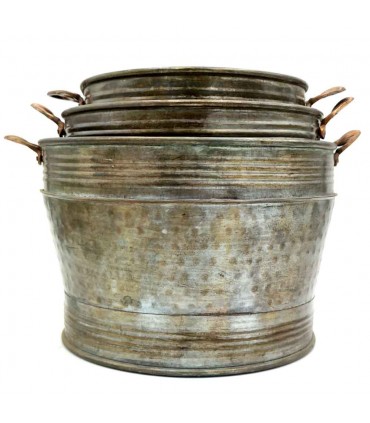 Pack 3 Mehrzweckkörbe oder -eimer aus Metall – Vintage-Dekoration – Mukaeab-Modell