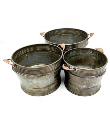 Pack 3 Cestos ou Baldes de Metal Multiusos - Decoração Vintage - Modelo Mukaeab