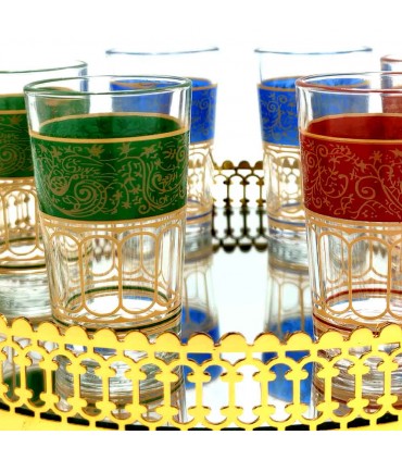 6 x Verres à Thé Marocains Multicolores - Artisanat Turc - Modèle Fathein