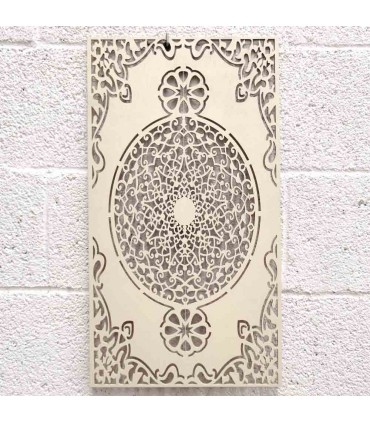 Cuadro Decorativo Celosía Madera Blanco Hueso - Decoración Oriental - Corte Láser - Modelo Esplendor - 60 x 30 cm