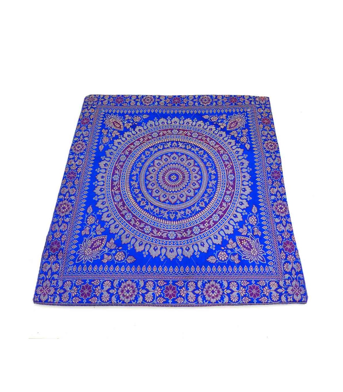 Ruwado Cuscino decorativo turchese realizzato a mano in seta indiana Banarasi, tessuto a mano e cucito a mano da artigiani indiani (40 x 40 cm, 16 x 16 pollici, turchese con motivo