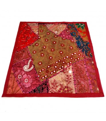 Housse de Coussin Pathwork - Découpes Sari - Artisanat Indien - Modèle Jaudein 40x40cm