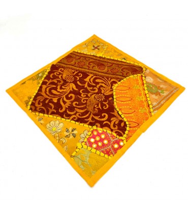 Housse de Coussin Pathwork - Découpes Sari - Artisanat Indien - Modèle Jaudein 40x40cm