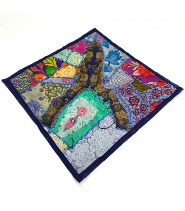 Housse de Coussin Pathwork - Découpes Sari - Artisanat Indien - Modèle Jaudein 40x40cm