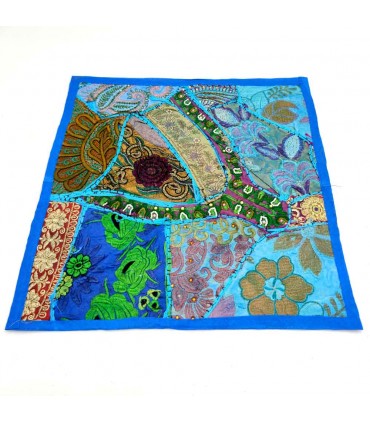 Housse de Coussin Pathwork - Découpes Sari - Artisanat Indien - Modèle Jaudein 40x40cm