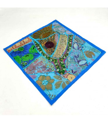 Capa de Almofada Pathwork - Recortes Sari - Artesanato Indiano - Modelo Jaudein 40x40cm
