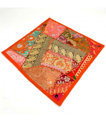 Funda Cojín Pathwork - Recortes Sari - Artesania India - Modelo Jaudein
