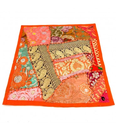 Funda Cojín Pathwork - Recortes Sari - Artesania India - Modelo Jaudein