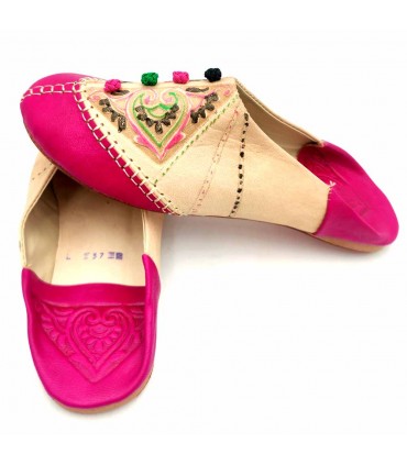 Babucha Marroquí Mujer - Color Rosa - Artesanía Marroquí Cuero Autentico - Modelo Azrar