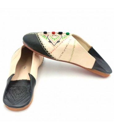 Babucha Marroquí Mujer - Color Negro - Artesanía Marroquí Cuero Autentico - Modelo Azrar
