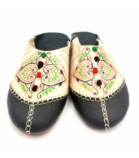 Marokkanische Pantoffel Frau - Farbe Schwarz - Marokkanische Handwerkskunst Authentisches Leder - Azrar-Modell
