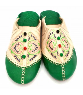 Moroccan Slipper Woman - Color Green - Moroccan Craftsmanship Authentic Leather - Azrar Model