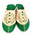 Chinelo Marroquino Mulher - Cor Verde - Artesanato Marroquino Autêntico Couro - Modelo Azrar