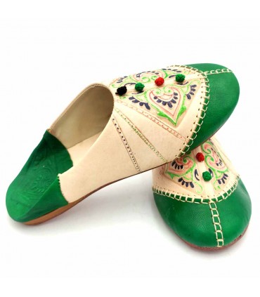 Pantofole Marocchine da Donna - Colore Verde - Artigianato Marocchino in Vera Pelle - Modello Azrar