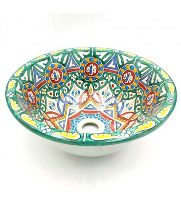 Lavabo Árabe Cerámica 40cm - Artesanía Fez - Pintado a Mano - Modelo Alwanis