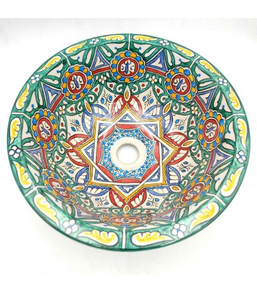 Lavabo Árabe Cerámica 40cm - Artesanía Fez - Pintado a Mano - Modelo Alwanis