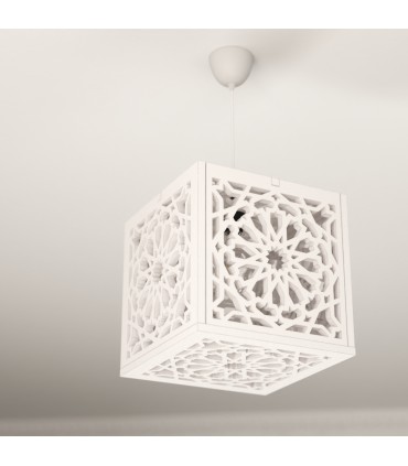 Plafonnier design cube avec treillis arabe moderne - Artisanat Jaima Alkauzar - Modèle Murabaa Alhambra
