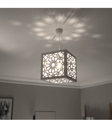 Plafonnier design cube avec treillis arabe moderne - Artisanat Jaima Alkauzar - Modèle Murabaa Alhambra
