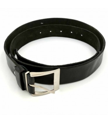 Ceinture en cuir faite à la main - Couleur noire - Maroquinerie - Boucle en métal - Modèle Hakkama