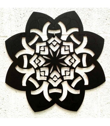 Tableau Décoratif Treillis Bois Noir Satiné - Décoration Celtique - Découpe Laser - Modèle Fasayfisa - 50 x 50 cm