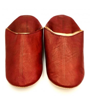Arab Style House Slipper - 100% Leather - Garnet Color - Moroccan Handicraft - Darun Model