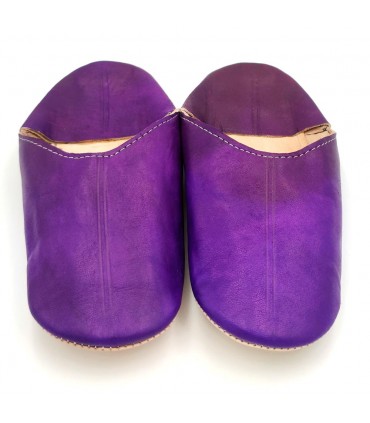 Pantofole da Casa in Stile Arabo - 100% Pelle - Colore Viola - Artigianato Marocchino - Modello Darun