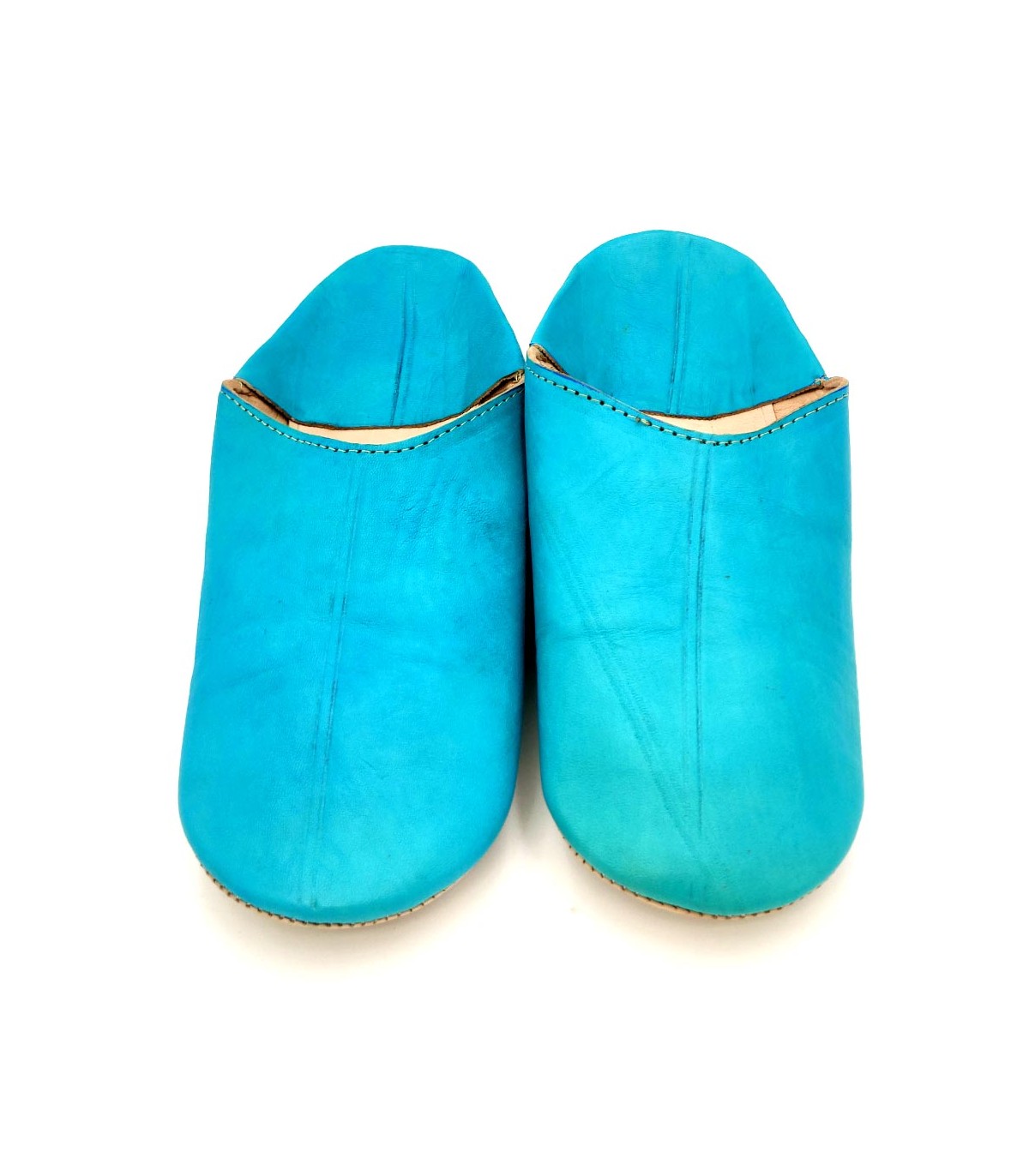 Babouches Berbères En Cuir – Fait Main Au Maroc – Bleu – Bout Rond – Homme