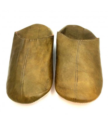 Pantofole da Casa in Stile Arabo - 100% Pelle - Colore Verde Militare - Artigianato Marocchino - Modello Darun