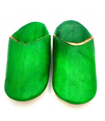 Babucha Zapatilla Andar por Casa Estilo Árabe - 100% Cuero - Color Verde - Artesanía Marroquí - Modelo Darun