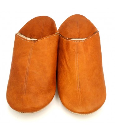 Babouche Maison Style Arabe Babouche - 100% Cuir - Couleur Marron Clair - Artisanat Marocain - Modèle Darun