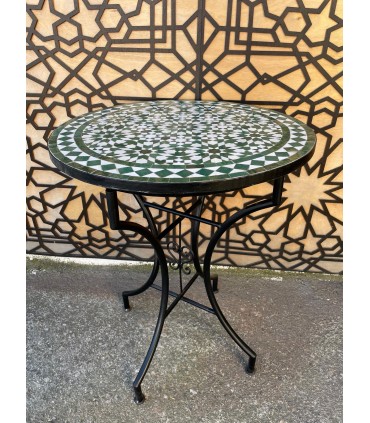 TAVOLO DA GIARDINO MOSAICO ANDALUSI - ZELIGE PIATRELLE FEZ - MODELLO OUARSASAT