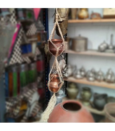 Double Hanging Macramé Planter with Vegetable Rope Handicraft Granada 120cm - Ubaida Model