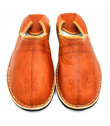 Babucha Pantuflas Árabe de Cuero Adulto Unisex - Marron Claro - Artesanía Marroquí - Modelo Kadim