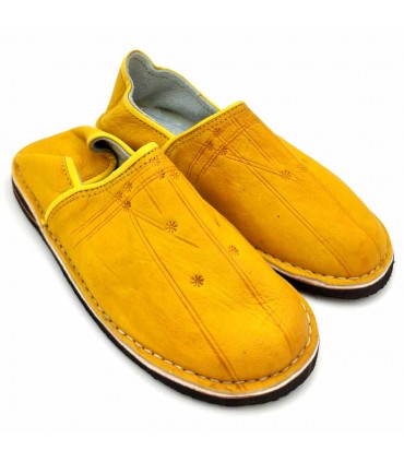 Babouches Arabes en Cuir Unisexe Adulte - Jaune - Artisanat Marocain - Modèle Kadim
