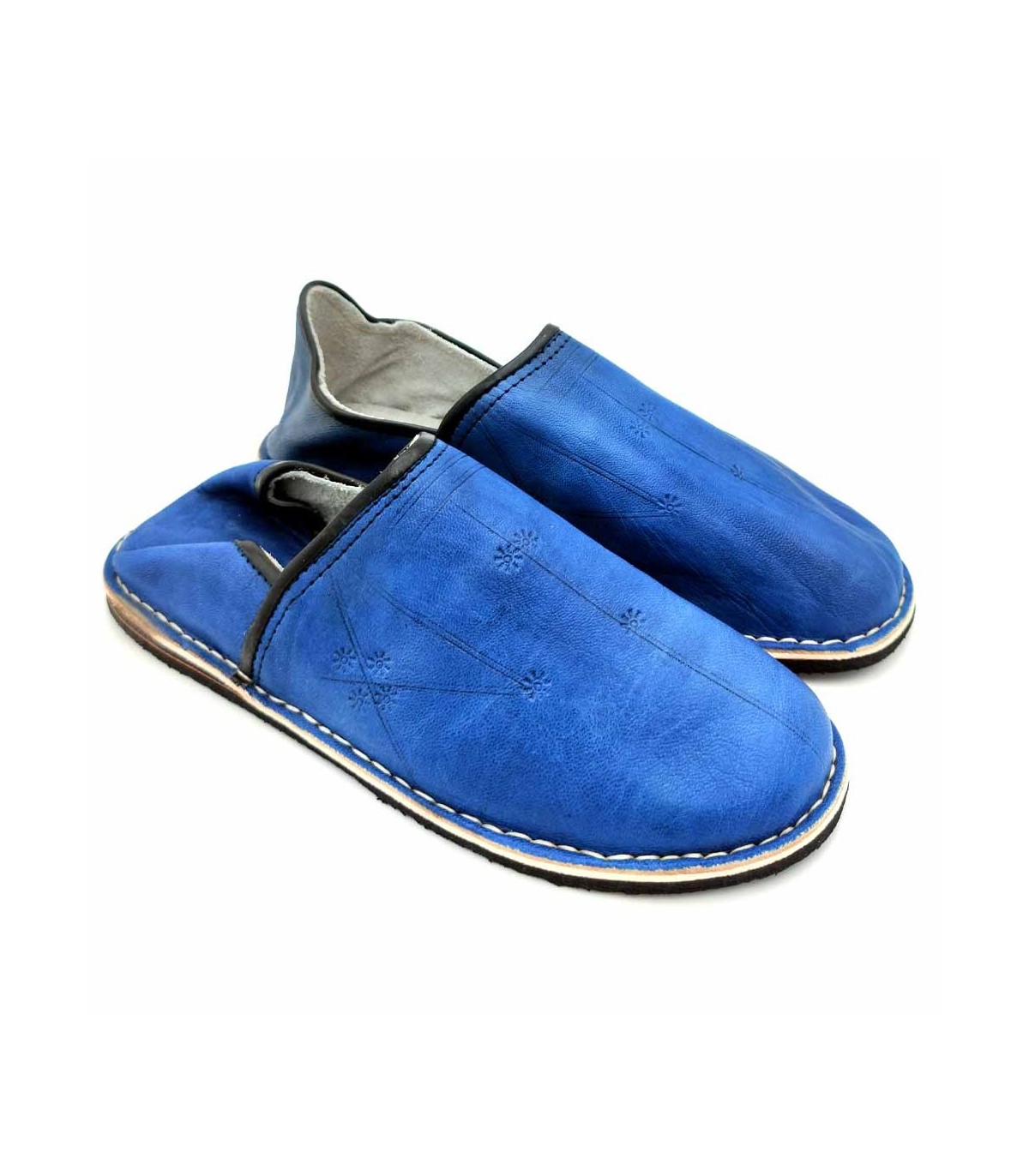 Chaussons Plats Marocains En Daim Bleu - Taille 37/38 (US 6), Faits Main Au Maroc, Authentiques, Neufs
